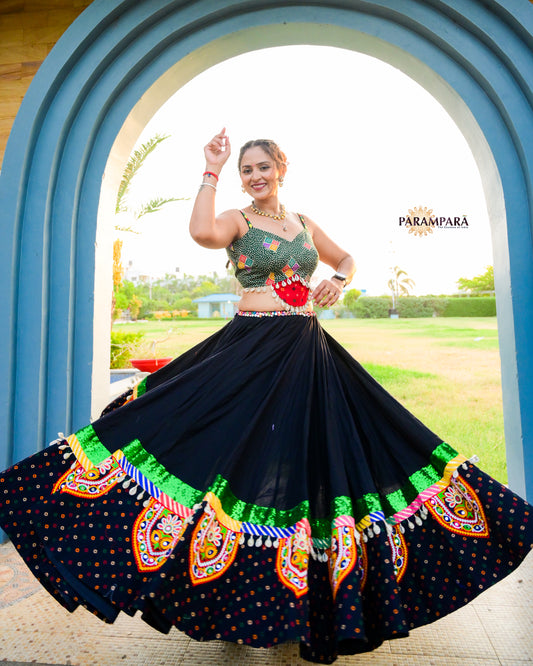 Traditional Chaniya Choli in Black with Black Bandhni Border.