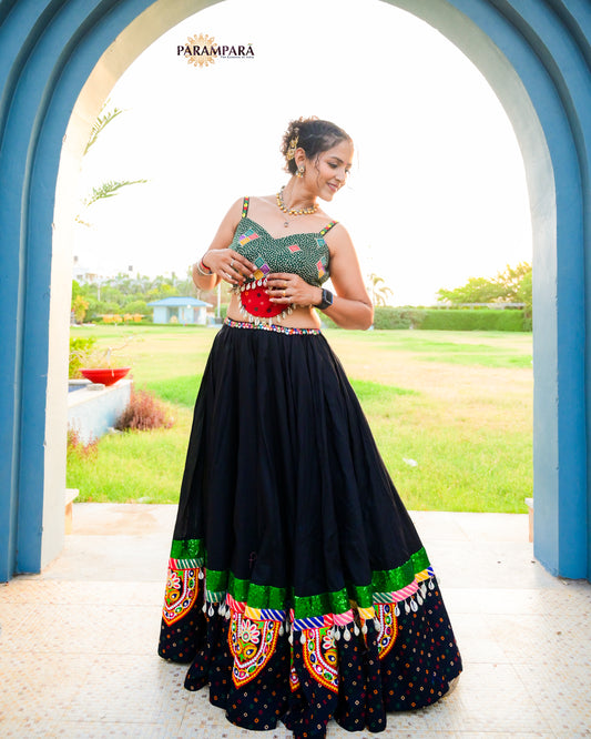 Traditional Chaniya Choli in Black with Black Bandhni Border.