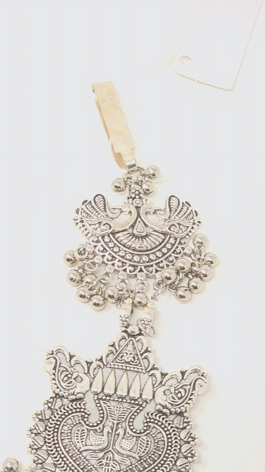 Antique Silver Oxidized Temple Coin Pendant