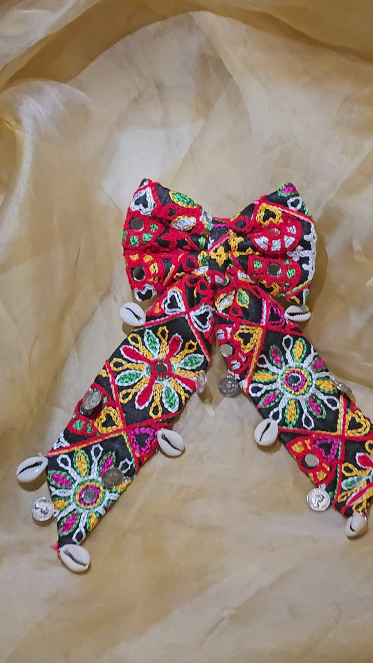 Kutch Mirrorwork Bow Hair Clip with Cowrie Shells