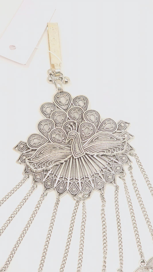 Antique Silver Peacock Coin Waist Belt Pendant