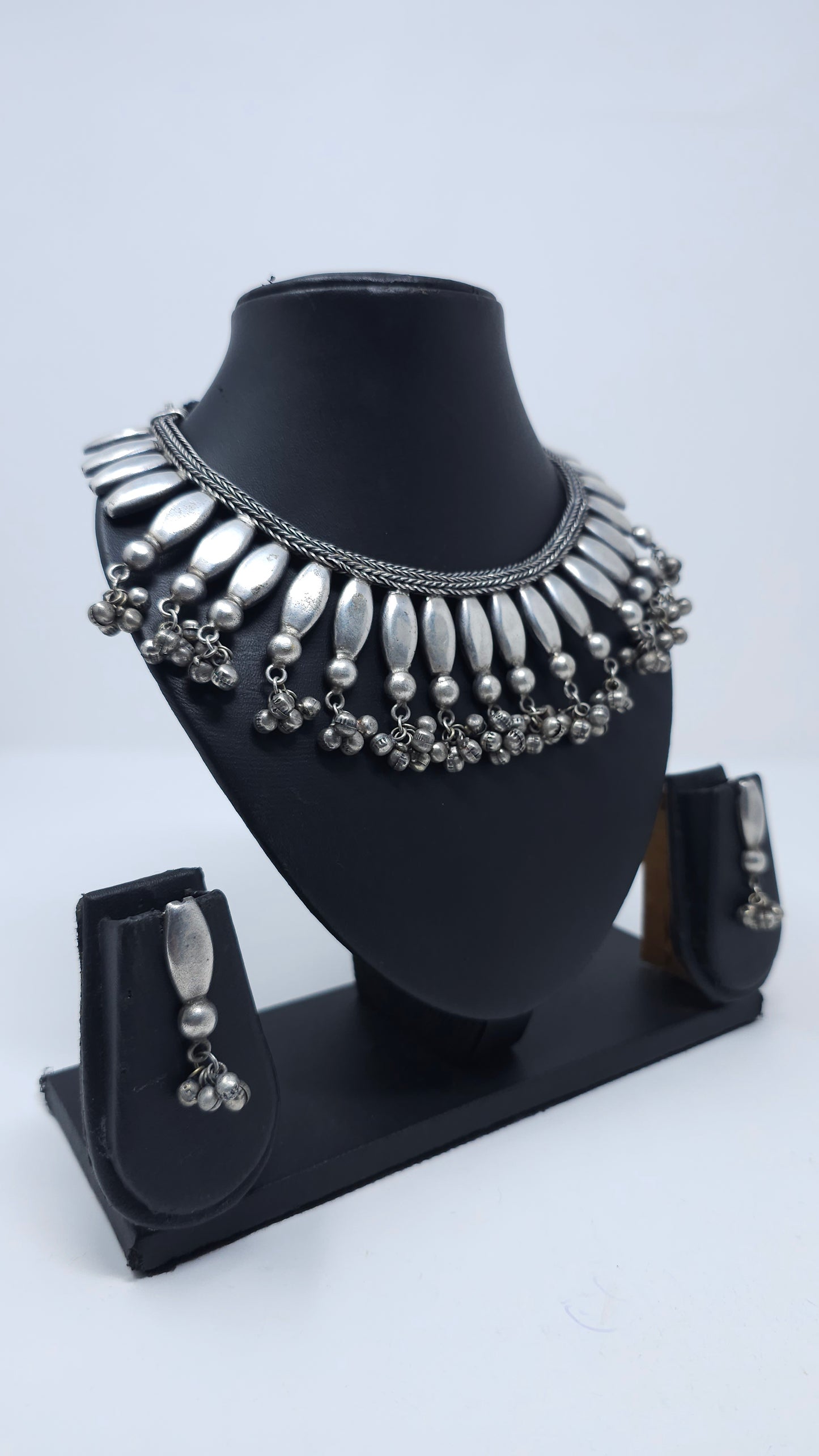 Silver Petal Ghungroo Choker Set