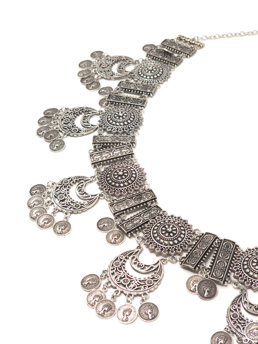 Antique Silver Heritage Waist Belt with Dangling Charms