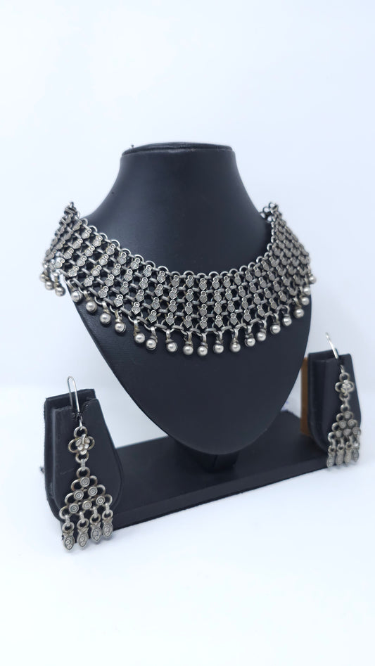 Rajwadi Charm Oxidized Choker Set