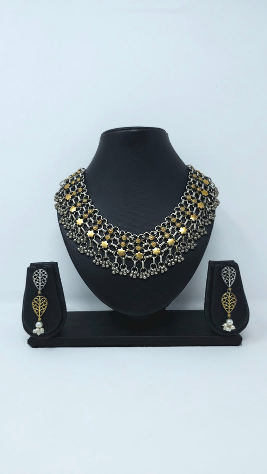 Golden Bloom Oxidized Choker Set