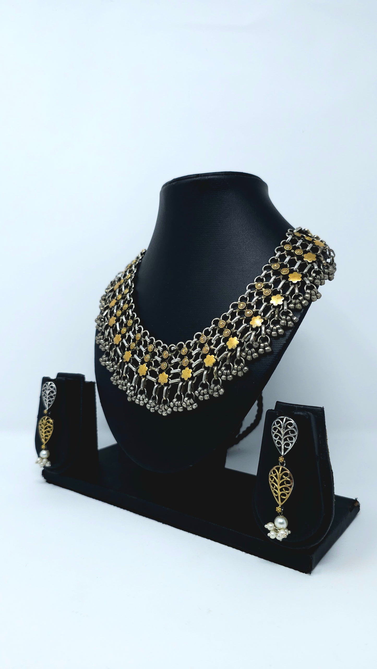 Golden Bloom Oxidized Choker Set