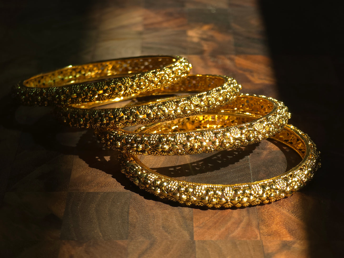 Classic Textured Gold Bangles (Set of 4)