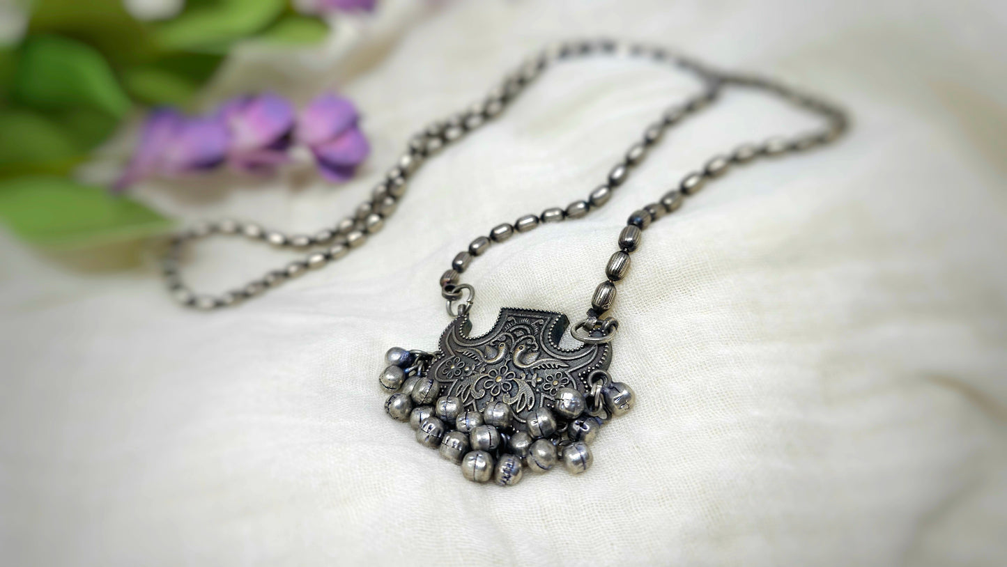 Traditional Oxidized Silver Pendant Necklace