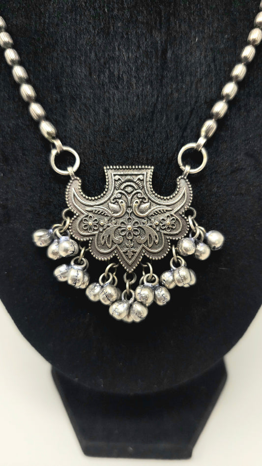 Traditional Oxidized Silver Pendant Necklace
