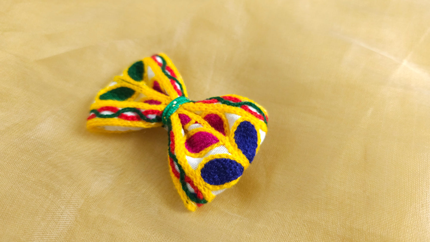 Sunshine Yellow Multicolor Embroidered Bow Hair Clip |Set of 2