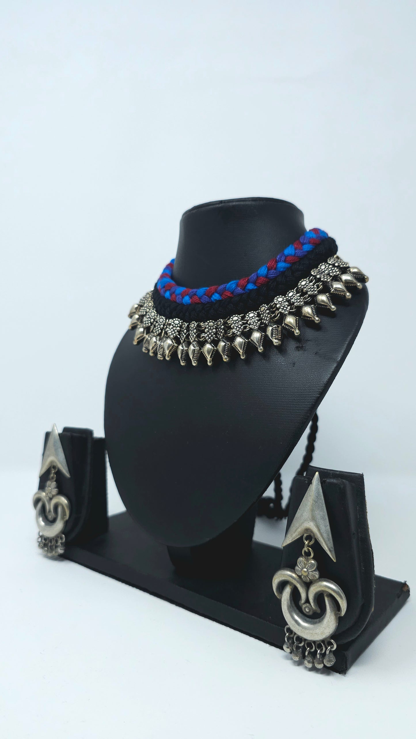 Oxidized Silver Choker Necklace & Earring Set