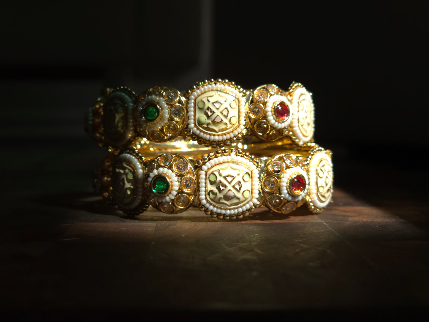 Ivory Medallion & Multistone Heritage Bangles (Set of 2)