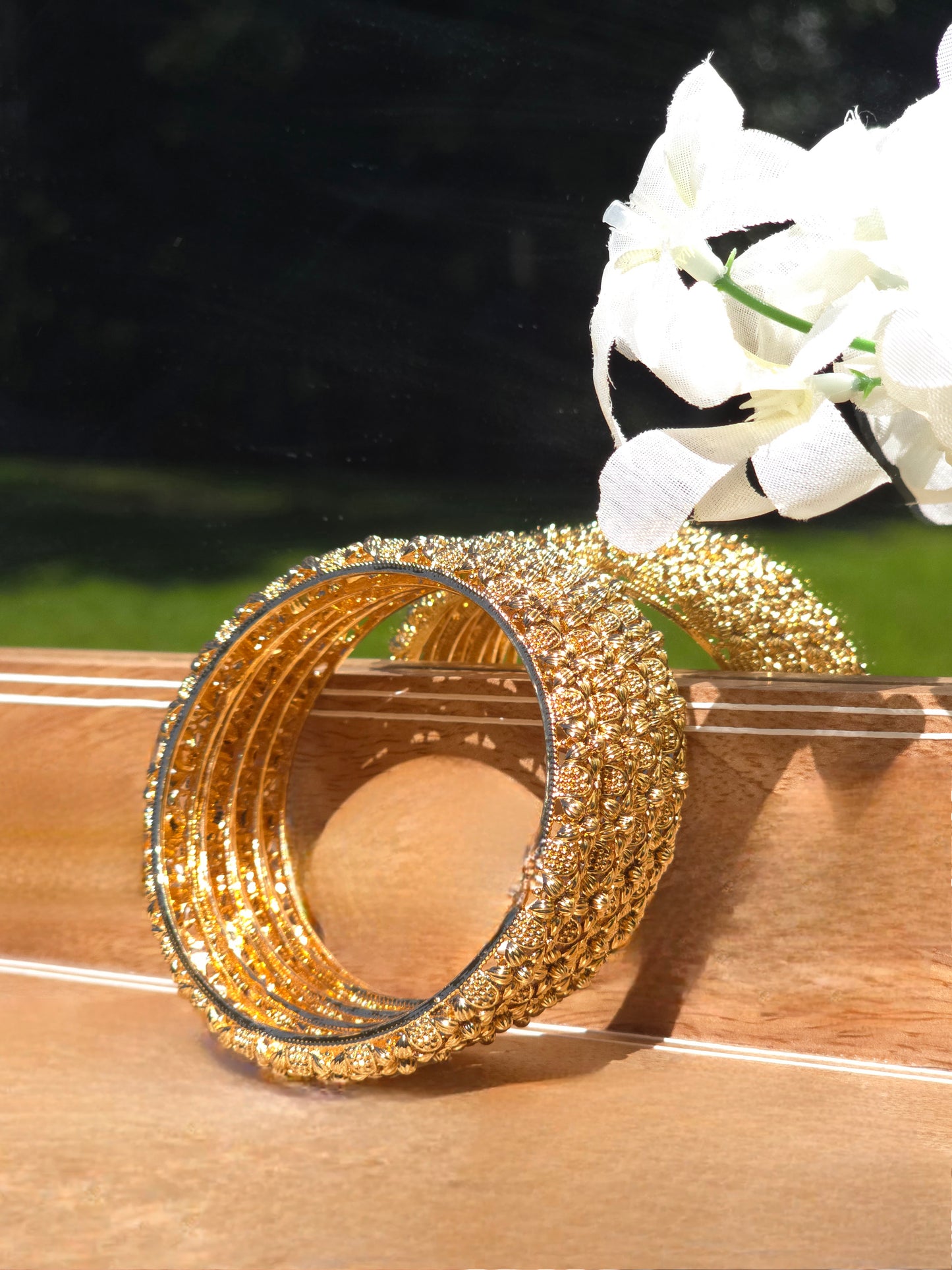 Classic Textured Gold Bangles (Set of 4)