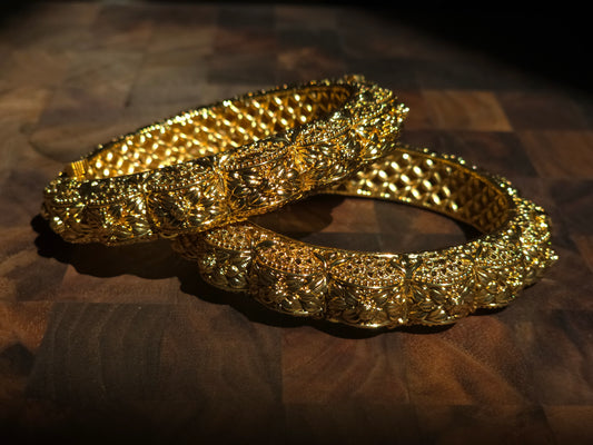 Classic Gold Floral Carved Bangles (Set of 2)