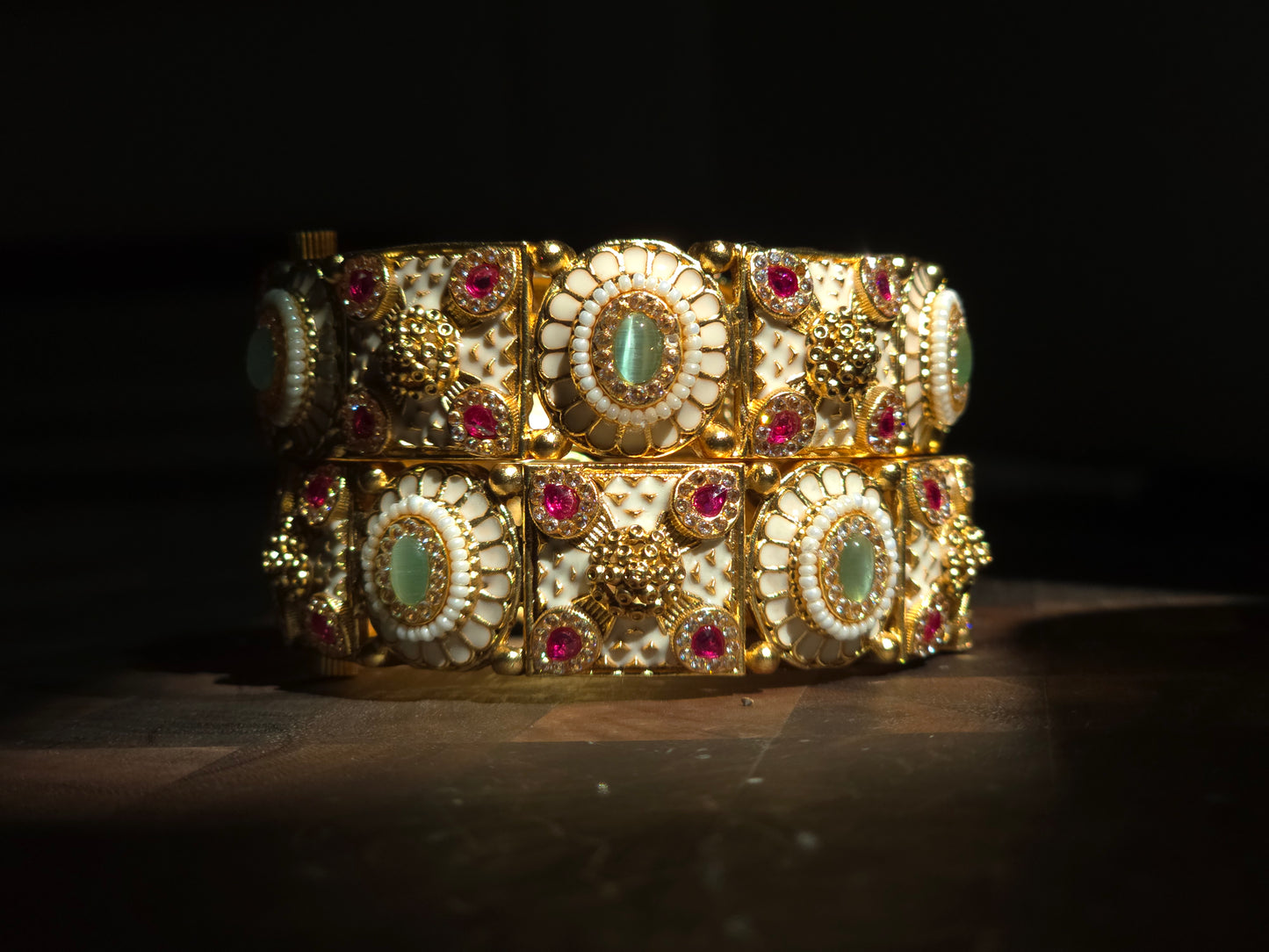 Ivory Enamel & Floral Bangles (Set of 2)