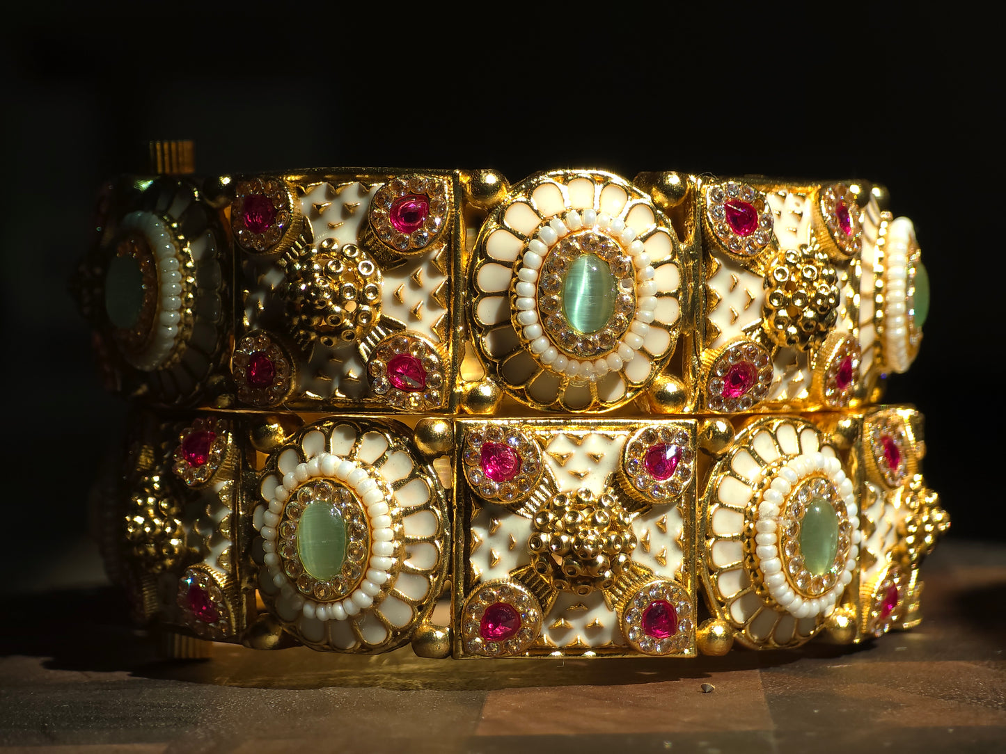 Ivory Enamel & Floral Bangles (Set of 2)