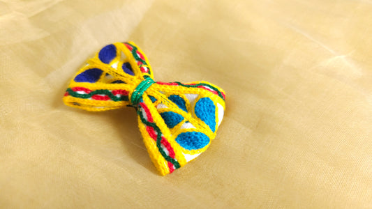 Yellow & Multicolor Embroidered Bow Hair Clip | Set of 2