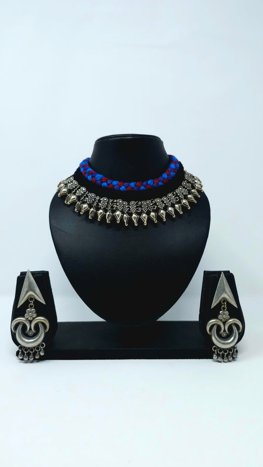 Oxidized Silver Choker Necklace & Earring Set