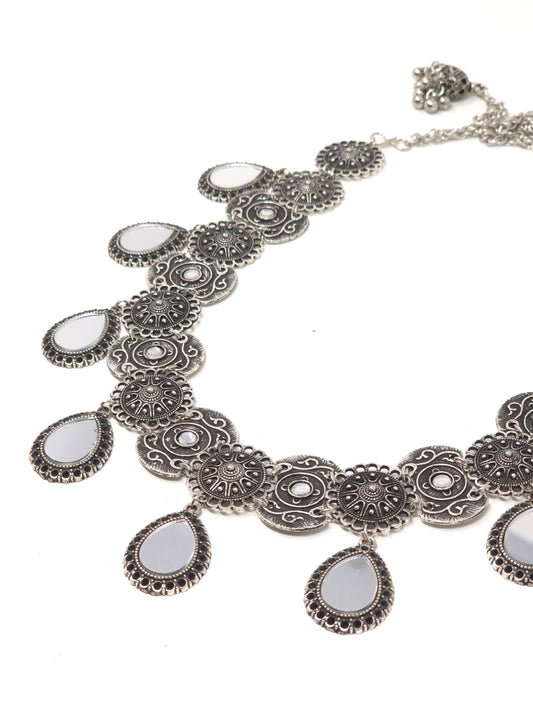Oxidized Silver Mirror Drop Waist Belt