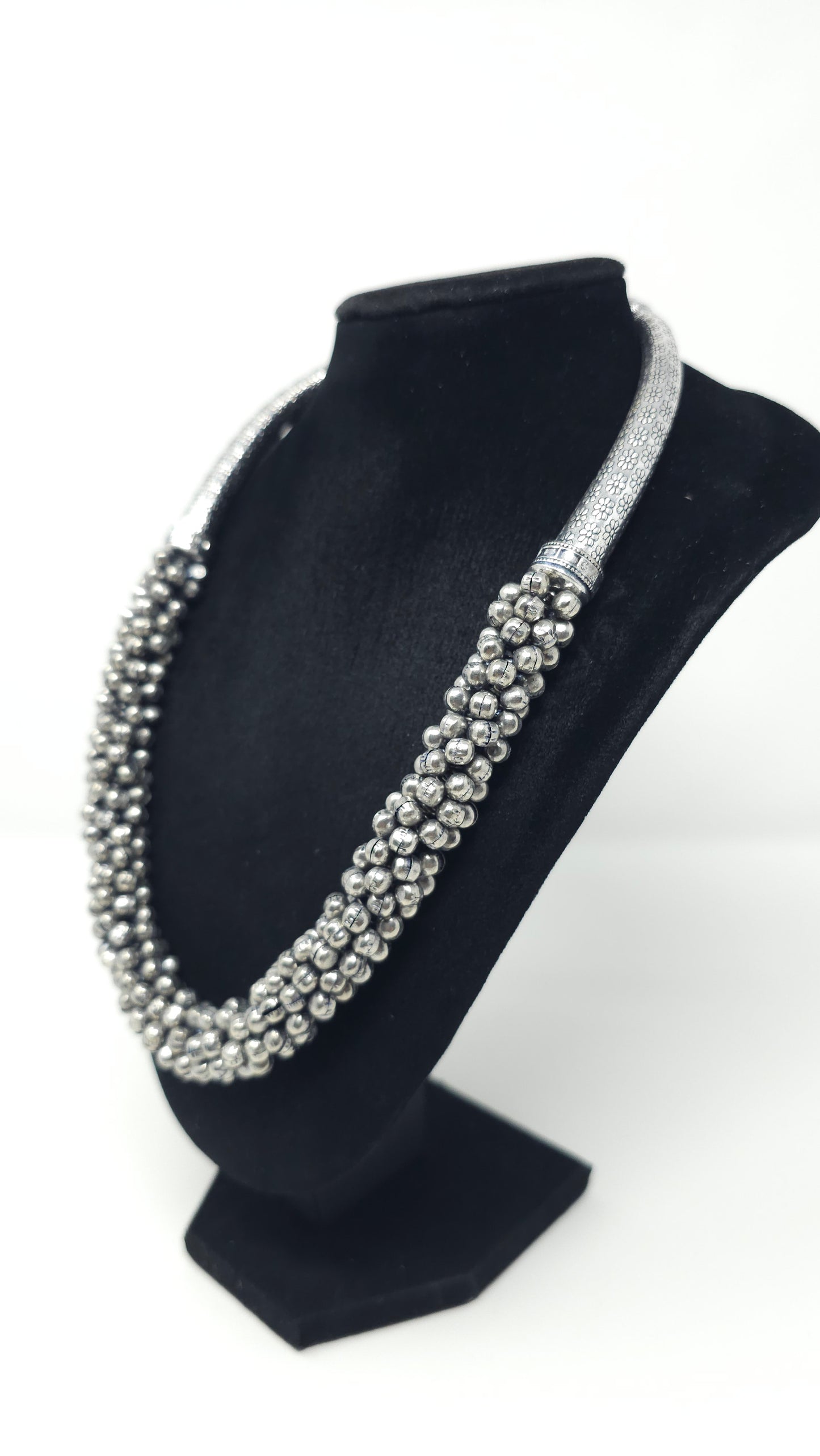 Oxidized Silver Beaded Choker Necklace
