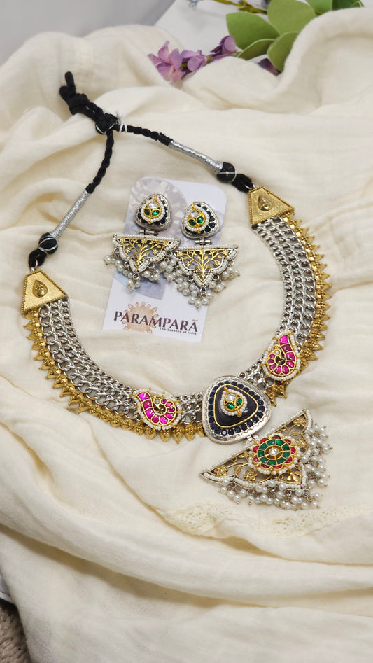 Statement Dual-Tone Enamel Necklace Set