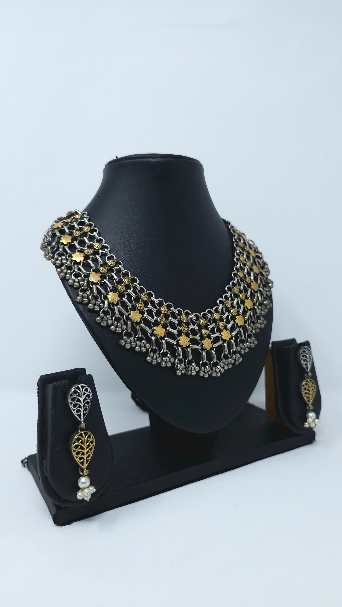 Golden Bloom Oxidized Choker Set