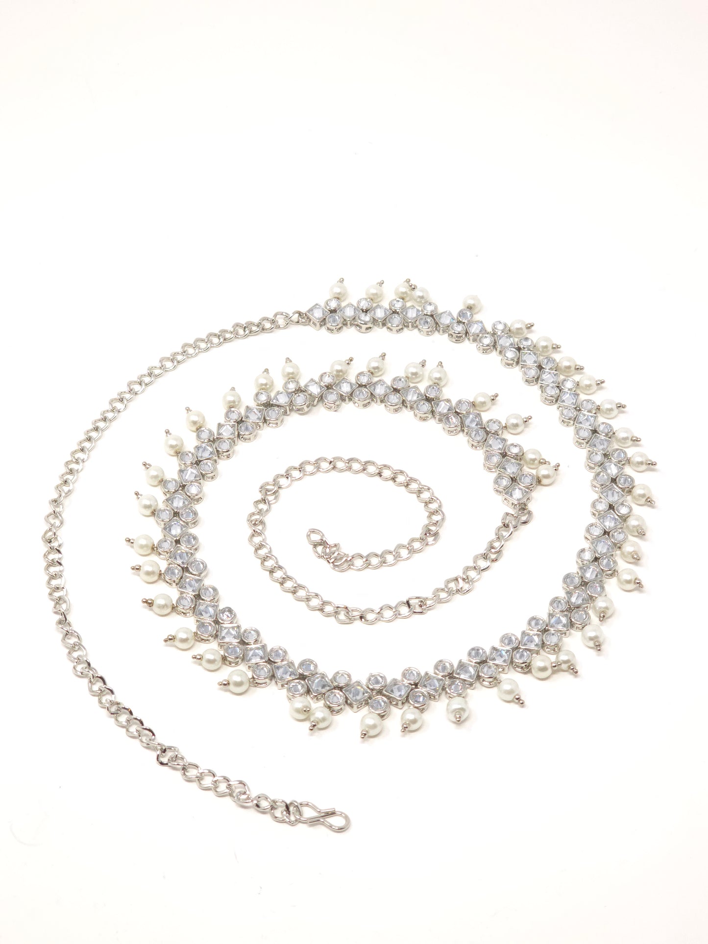 Silver Waist Belt with Pearls