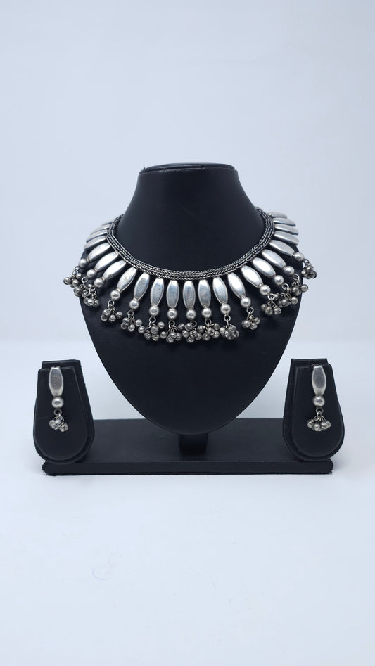 Silver Petal Ghungroo Choker Set